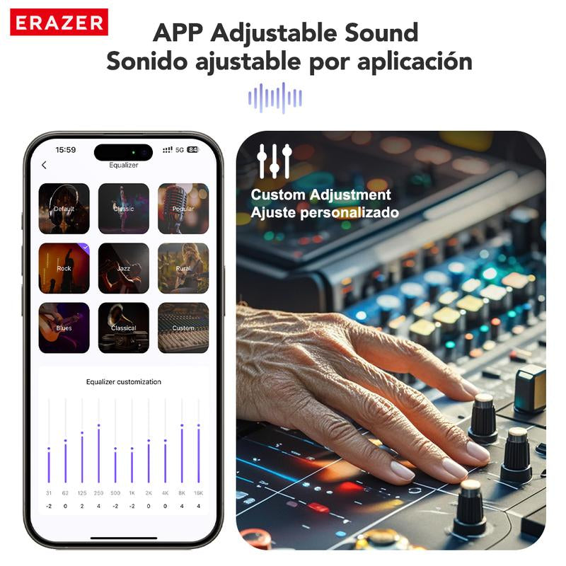 ERAZER XP6 Bluetooth Earphones Translation Earbuds with APP, OWS Wireless Earbuds Stereo Translate Headphones, Built-In Mic High-Quality Sound Earbuds ,30H Long Playtime, Immersive Premium Sound Long Distance Earphones with Charging Box,For Gym Running