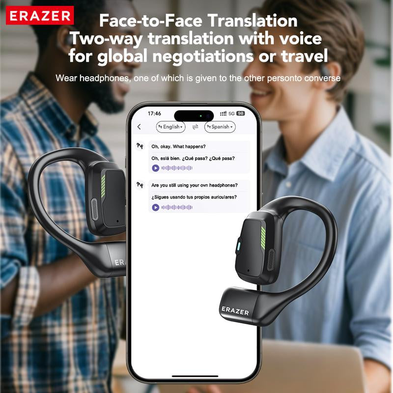 ERAZER XP6 Bluetooth Earphones Translation Earbuds with APP, OWS Wireless Earbuds Stereo Translate Headphones, Built-In Mic High-Quality Sound Earbuds ,30H Long Playtime, Immersive Premium Sound Long Distance Earphones with Charging Box,For Gym Running