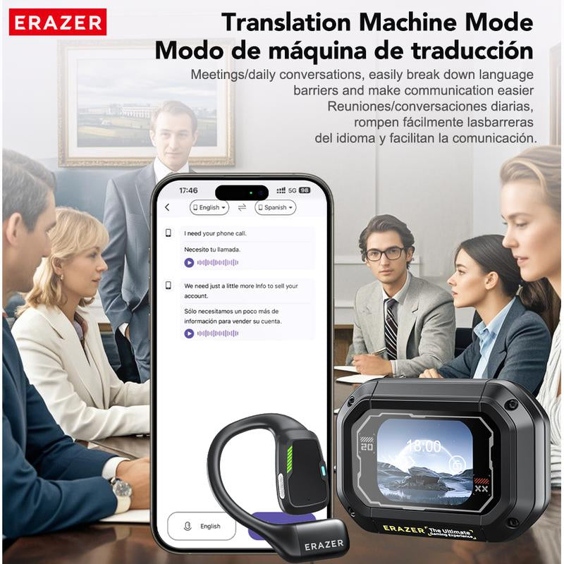 ERAZER XP6 Bluetooth Earphones Translation Earbuds with APP, OWS Wireless Earbuds Stereo Translate Headphones, Built-In Mic High-Quality Sound Earbuds ,30H Long Playtime, Immersive Premium Sound Long Distance Earphones with Charging Box,For Gym Running
