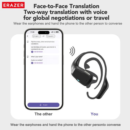ERAZER XP6 Bluetooth Earphones Translation Earbuds with APP, OWS Wireless Earbuds Stereo Translate Headphones, Built-In Mic High-Quality Sound Earbuds ,30H Long Playtime, Immersive Premium Sound Long Distance Earphones with Charging Box,For Gym Running